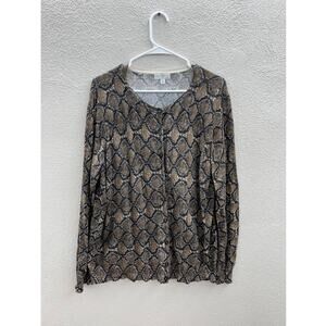 Studio Works Womens Sweater Size 2X Animal Print Brown Long Sleeve Button Up